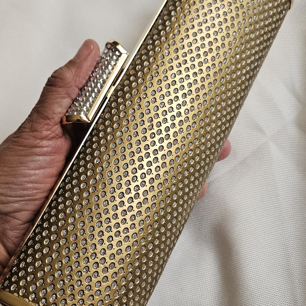 Crystal Embellished Gold Clutch Minaudiere Purse
